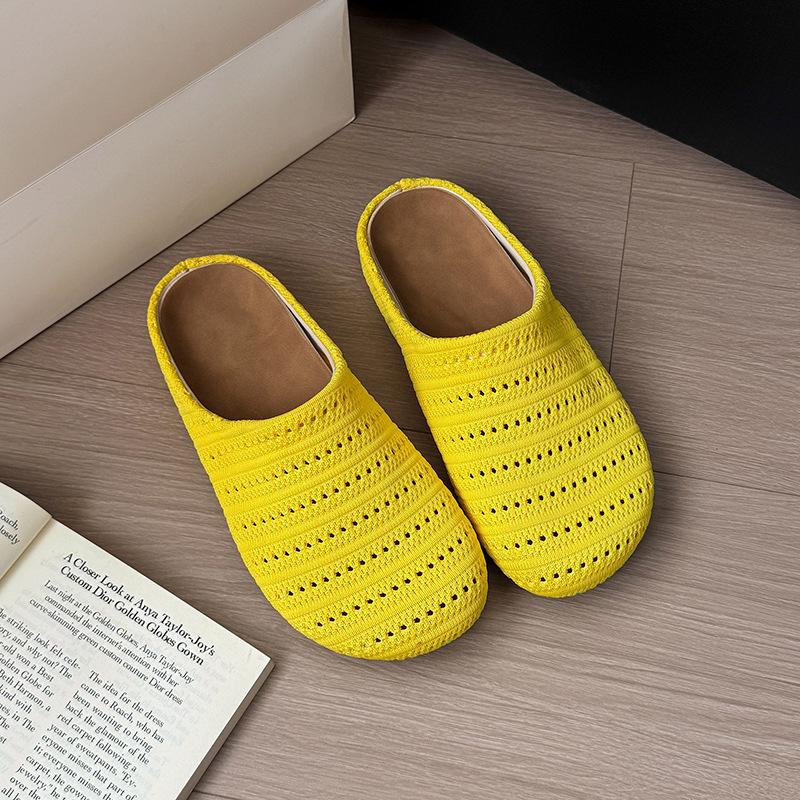 Ретро ниша плетеные тапочки-мешки женские летние ленивые тапочки с одной педалью удобные мягкие тапочки с круглой головкой классные тапочки