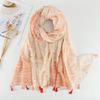 Fresh and Elegant Red Petal Mixed Printed Tassel Scarf for Women  Cotton and Linen Scarf for Travel Decorative Shawl
