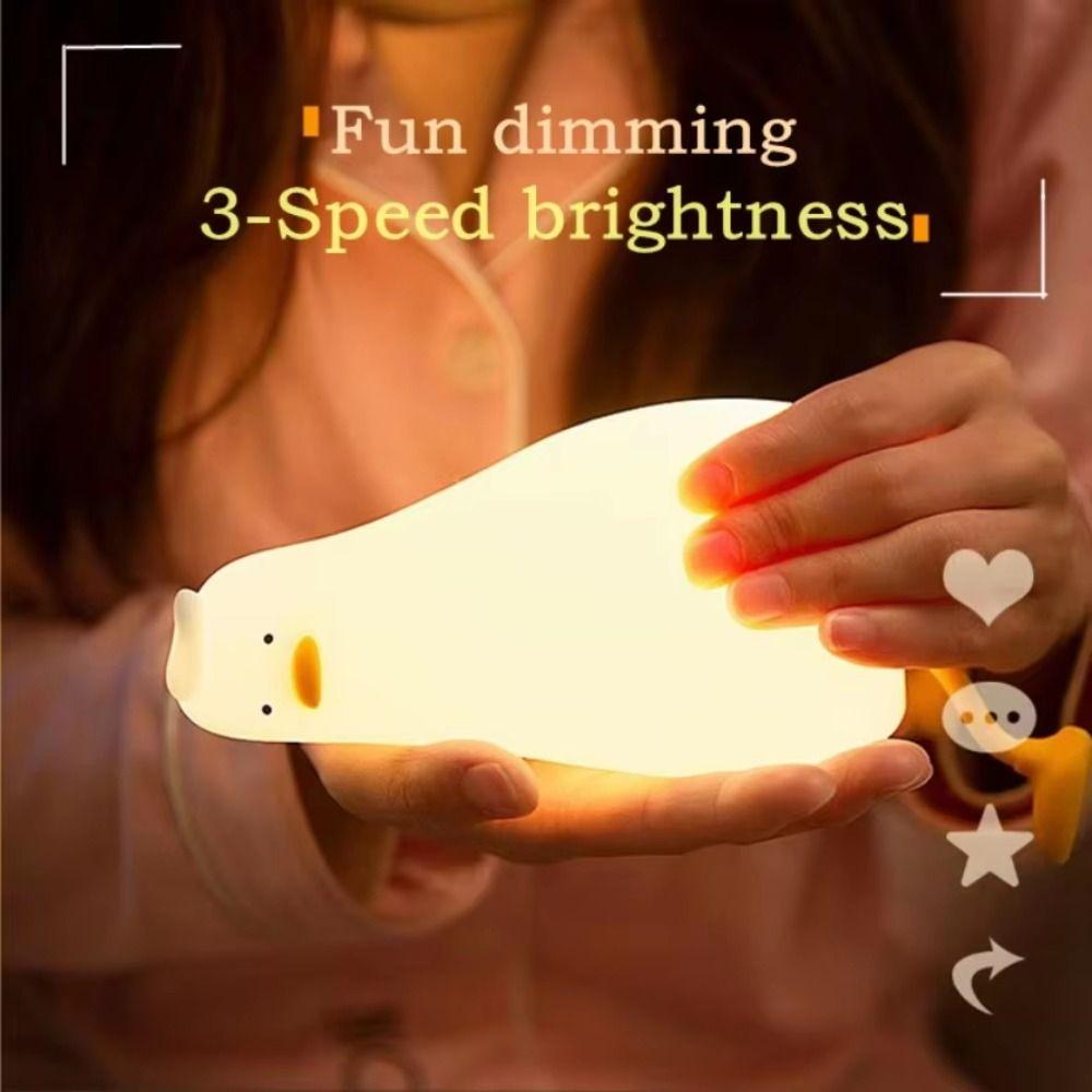 Rechargeable Lying Flat Duck Night Light Tap Control Eye Protection Sleep Atmosphere Light 3 Level Dimmable Silicone