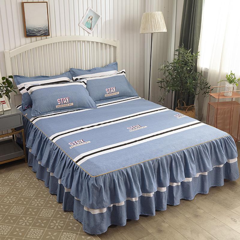 Printed Bed Skirt Skin-Friendly Bed Skirt Single Piece Single Double Bed Cover Three-Piece Set Double Layer Lace Bed Skirt Bed Cover