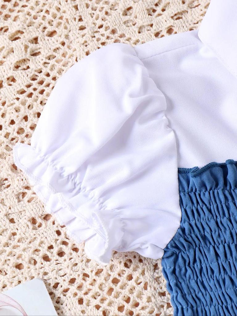 Летний комплект для девочек: блузка со сборками и брюки широкого кроя - европейский и американский стиль