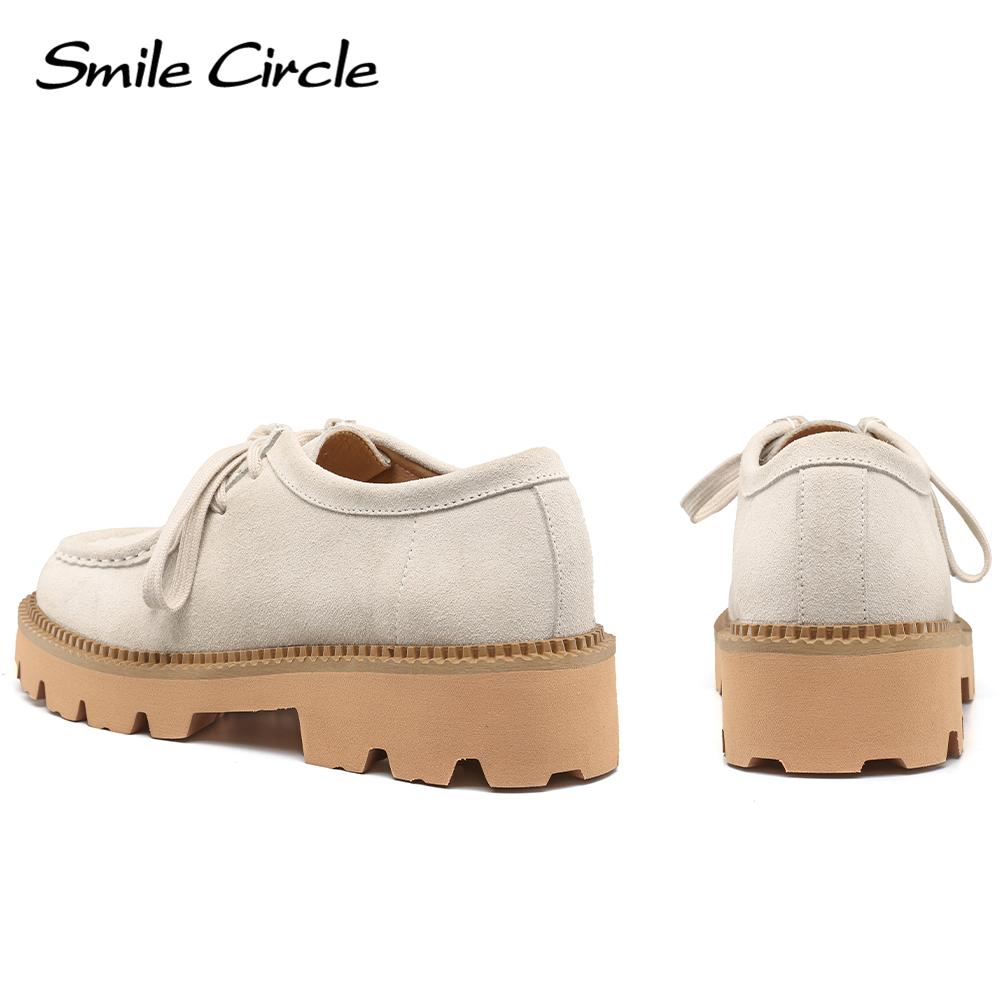 Женская обувь из коровьей замши на массивном каблуке, толстые туфли с круглым носком на шнуровке, модные повседневные женские туфли на плоской подошве