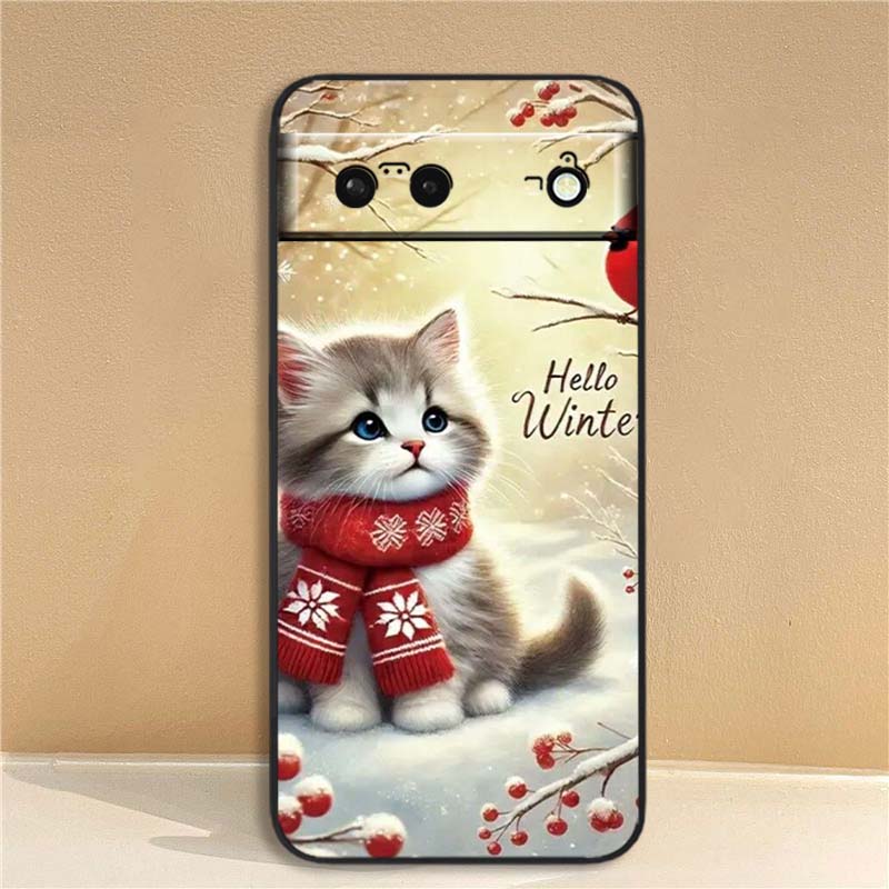 Милая мультяшная кошка Иллюстрация Чехол для телефона Для Google Pixel 10 9a 9 8A 8 7 7A 6 6A Pro XL 2024 5G Черный Мягкий ТПУ Силикон