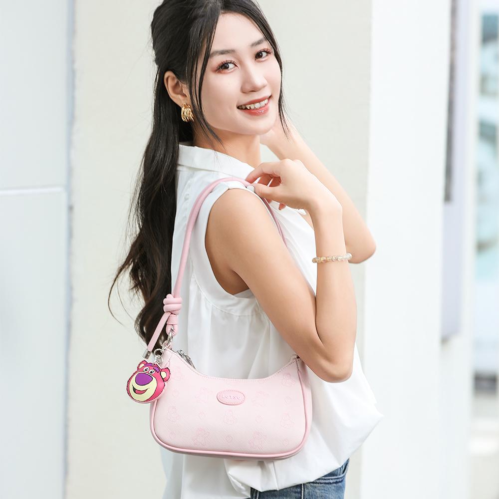 New Disney Strawberry Bear Series PU Shoulder Bag Regular Women's White/Pink BMK-71537W