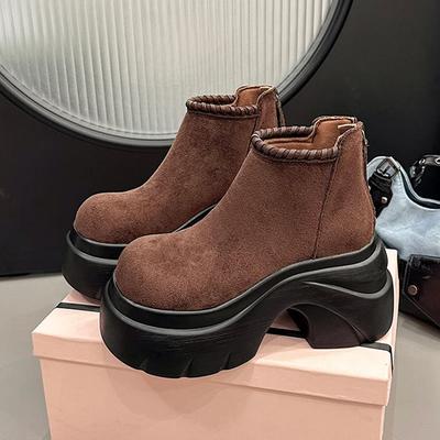 Высокие каблуки Ботильоны Женские Платформа Замша Модная обувь Спорт Зимние ботинки Повседневная ходьба Уютное платье Mujer Botas
