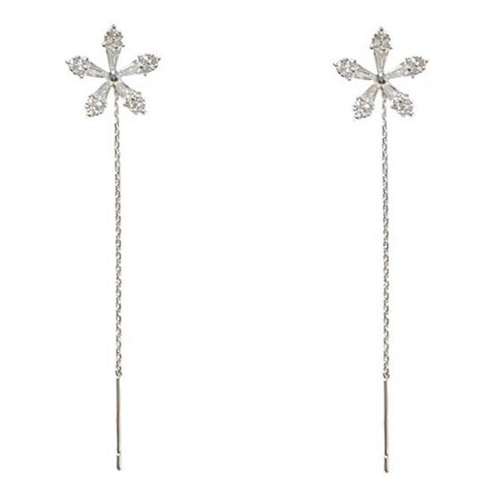 1 пара женских серег, линейные серьги с длинной кисточкой в ​​форме цветка, блестящий кубический цирконий из нержавеющей стали, изысканные украшения для ушей, ювелирные изделия для леди, выпускного вечера, вечеринки
