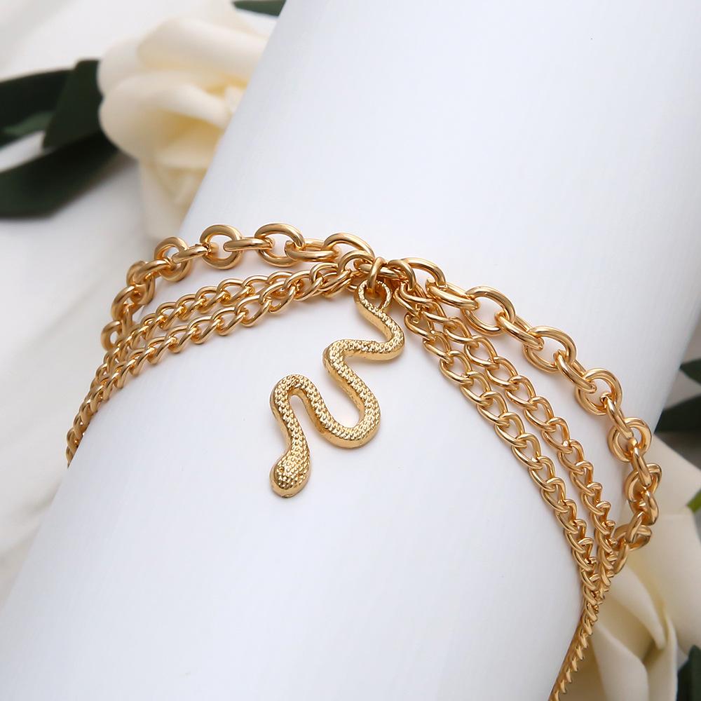 Europe and The United States Cross-border Fashion Jewelry Gold Cross Chain Foot Tassel Snake Pendant Three-tier Anklet Female.