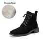 Fashion NEW Autumn Women Boots Sheep Suede Leather Shoes for Women Sqaure Toe Chunky Heel Shoes Lace-up Zipper Short Boots Daily Shoes