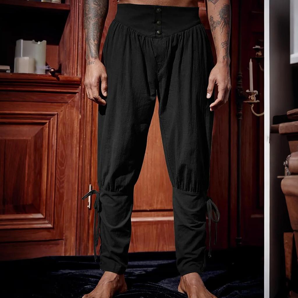 Mens Pants Pirate Tapered Linen Costume Trousers