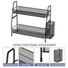 Double Layer Storage Rack with Side Storage Basket Hollow Mesh Iron Detachable Stable Anti-skid