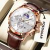 POEDAGAR Luxury Sports Watch for Men Waterproof Luminous Date Chronograph Wristwatch Leather Quartz Watches Reloj