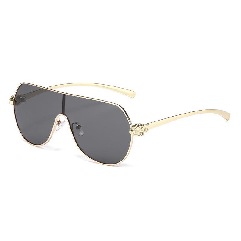 One-piece large-frame sunglasses, new European and American driving sunglasses, sunscreen, metal retro sunglasses.