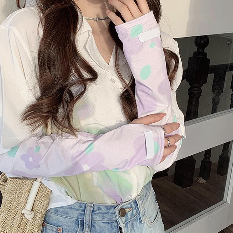 Солнцезащитные рукава Ice для женщин Милый стиль Свободные перчатки Ice Silk рукава