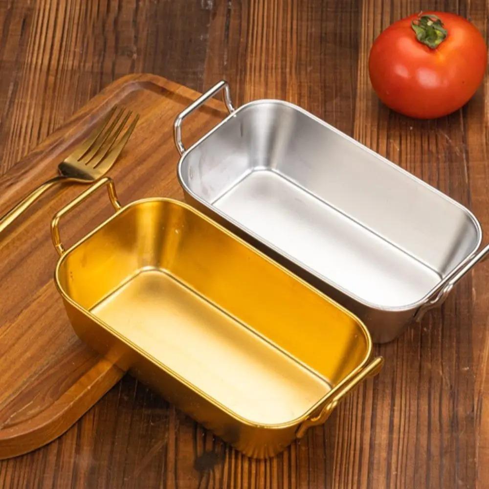 304 Stainless Steel Square Plate Durable Cooler Dish Korean Double Ear Snacks Plate Hot Pot