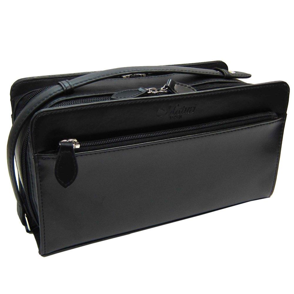 Maturi Кожа лошади кордован Двойная молния Вторая сумка, Черный, MT-14