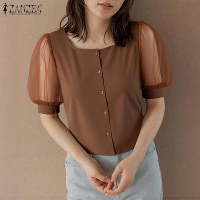 Женская повседневная блузка с квадратным вырезом, сетчатыми вставками и рукавами до локтя