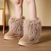 Ботильоны из искусственной замши для женщин, зимние ботильоны до щиколотки с пушистым мехом и подкладкой из искусственного меха, женские теплые пушистые сапоги до середины икры, домашние тапочки для улицы и дома