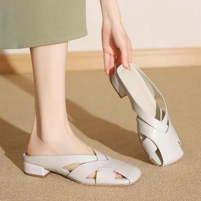 Модные туфли-мюли с квадратным носком и высоким каблуком, женские сандалии на каблуке, летняя обувь 2025, женские шлепанцы, туфли-лодочки, пляжная обувь, повседневные шлепанцы