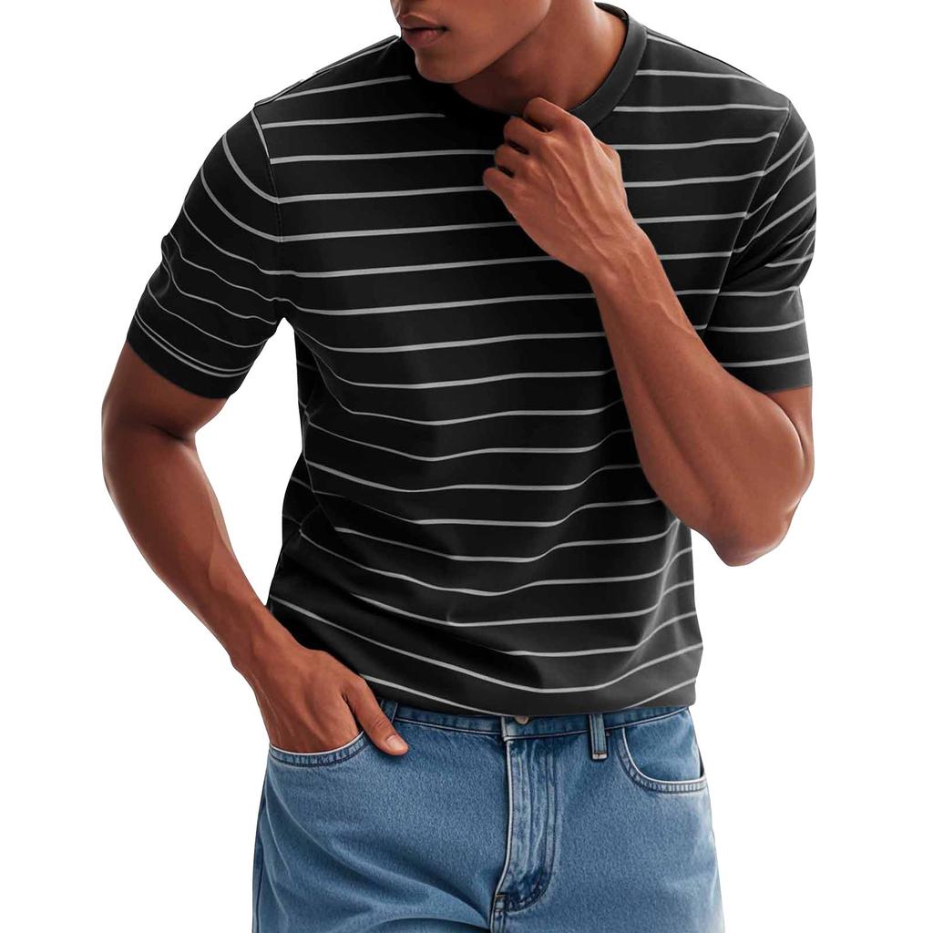 Мужская модная повседневная футболка с круглым вырезом и коротким рукавом с принтом в полоску
