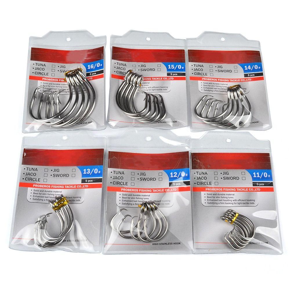 5pcs Stainless Steel Giant Fishing Hook 11/0#-16/0# Big Game Fishhook Tuna Hook  Boat/Ocean