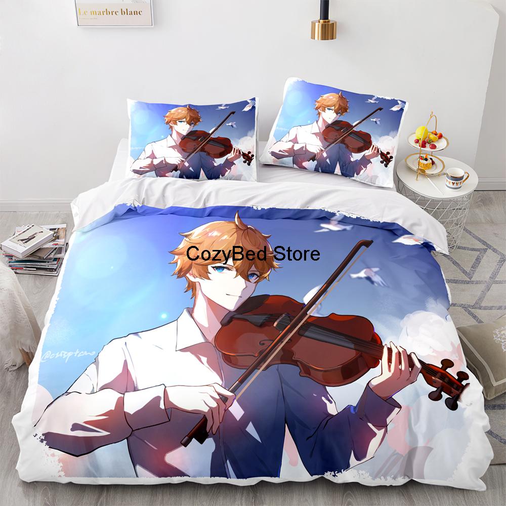Genshin Impact Комплект постельного белья Игра 3d принт Постельное белье Одеяло Мягкие пододеяльники Наборы домашнего текстиля Queen King Size Девушка Детская комната Декор