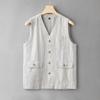 Men's Loose-Fit Japanese Style Linen-Cotton Vest - Trendy, Casual V-Neck Sleeveless Top In Plus Size