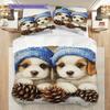 Puppy Pattern Bedding Quilt Set Quilt Cover Pillowcase Home Decoration Birthday Gift (1 * duvet cover + 2 * pillowcase, without core)