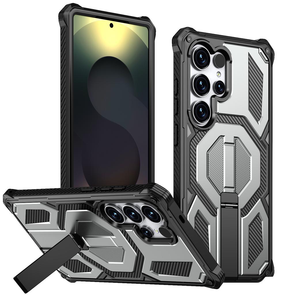 For Samsung Galaxy S24 Ultra Magnetic Case Rotating Kickstand PC + TPU Shockproof Drop-proof Phone Cover
