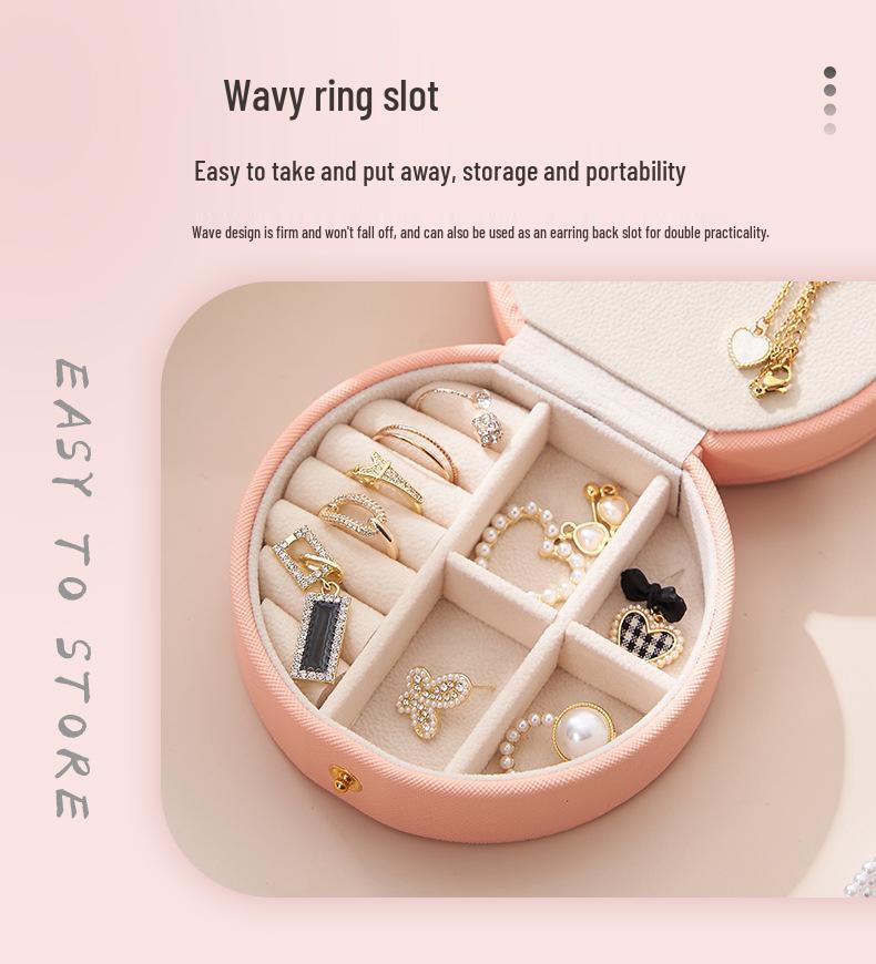 Compact Travel Jewelry Box with Mirror - Double Layer Storage for Earrings, Studs, and Rings