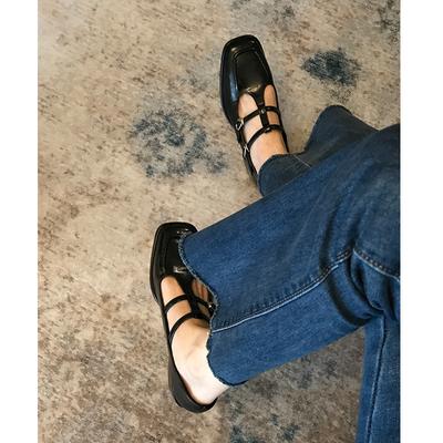 Вариант из овчины! Французские нишевые ретро туфли Мэри Джейн женские темперамент в стиле Хепберн пряжка на ремешке квадратный носок одинарные туфли толстый каблук