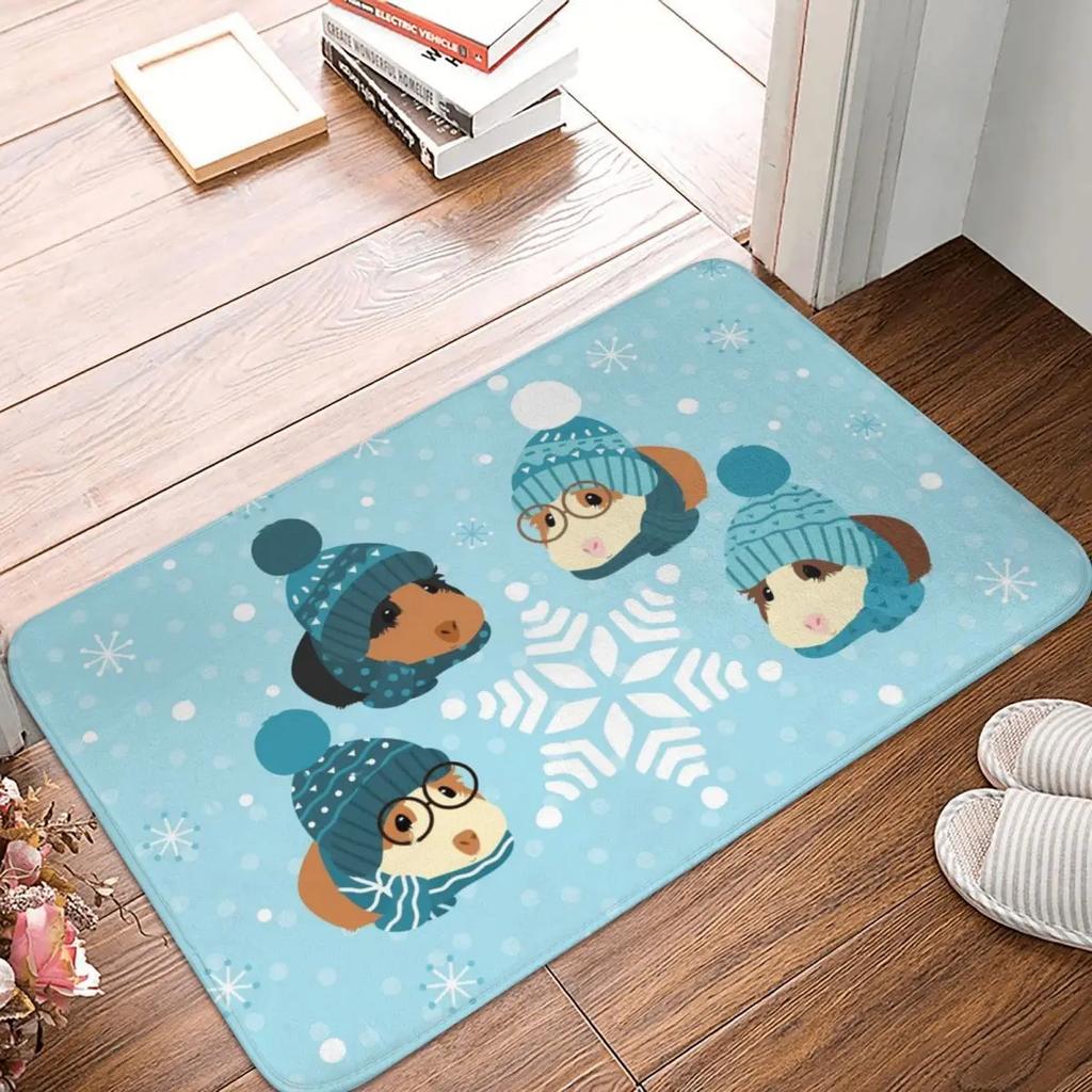 Guinea Pig with Flowers Green Grass Door Mat Floor Carpet for Kitchen Balcony Decoration Doormat Bathroom Entrance Anti-Slip Rug