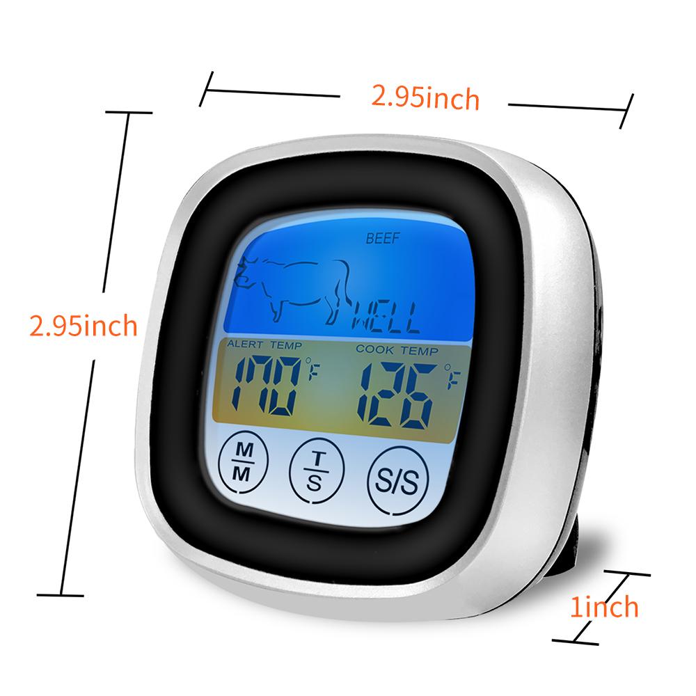 Touchscreen Meat Thermometer Food Barbecue Thermometer BBQ Grill Smoker Thermometer Timer Alert Cooking Baking Oven