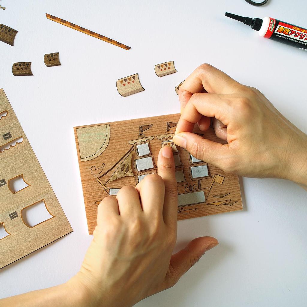 KINOWA "Парусник" Дерево-Бумага-Искусство Оригинальный Набор Ручной Работы Транспортное Средство Сделано в Японии