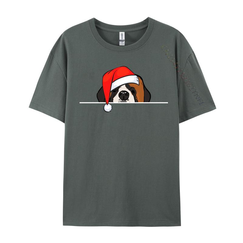 St. Bernard Dog Christmas T-Shirts Manga T Shirt Graphic Men Tops Tees Santa Hat T-Shirts Christmas T-Shirt Cotton