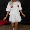 Fashion Stylish Short Sleeve Heart Printing Cotton T-shirt Loose All-Matching Top Heart Printed T-shirt