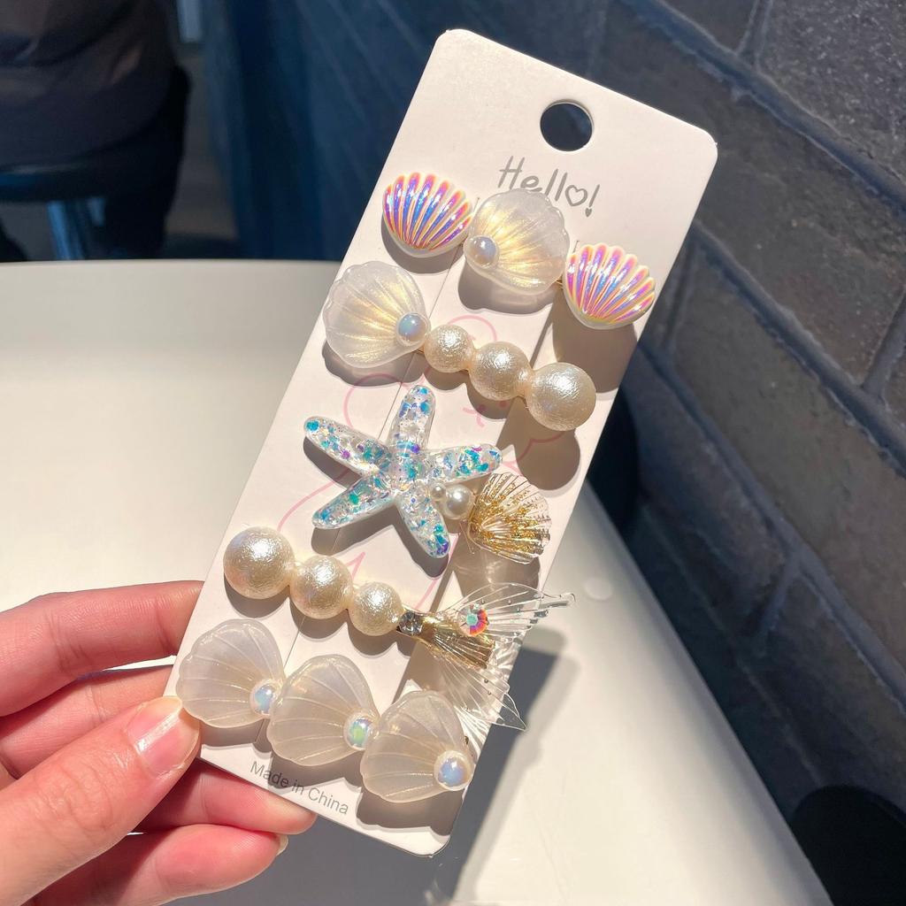 5pcs Ocean Series Shell Starfish Hair Clips Pearl Princess Headdress Hair Accessories