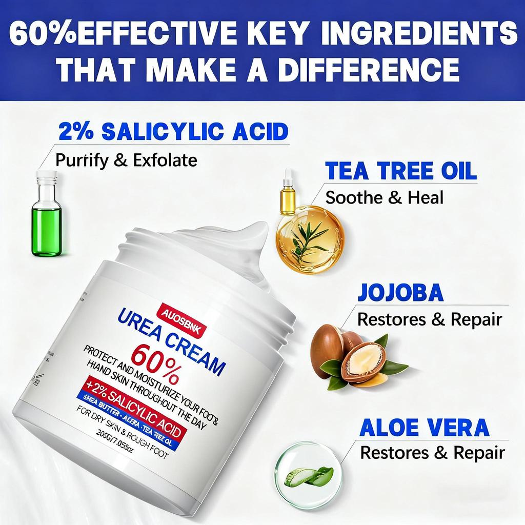 60% Urea Cream, Urea Foot & Hand& Body Cream, Exfoliating Cream, Moisturizer for Thick Skin, Cracked Skin Repair-200g