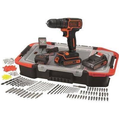 Набор аккумуляторной дрели-шуруповерта - 18 В - BLACK+DECKER - BDCDC18BAST-QW - 2 аккумулятора - зарядное устройство - 160 аксессуаров