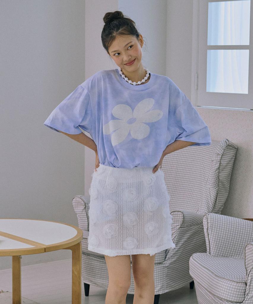 Jun Jun Space Flower Appliqué Mini Skirt_White
