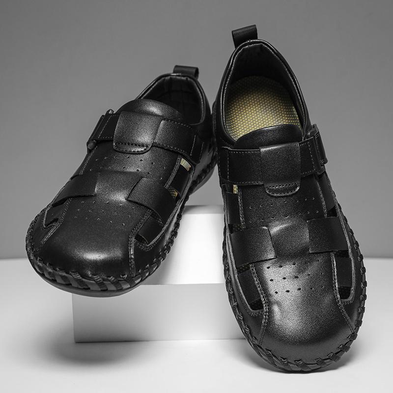 Модные летние сандалии ручной работы из натуральной кожи, мужская повседневная обувь, уличные нескользящие сандалии, полая мужская пляжная обувь, римские сандалии