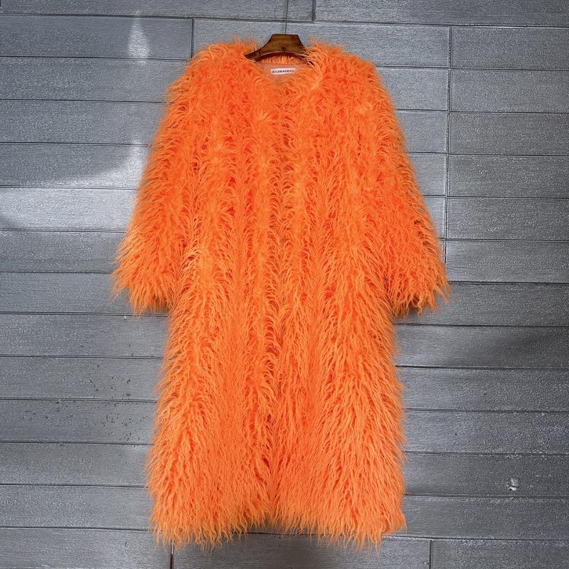 Источник Имитация меха мех пляжная шерсть удлиненная шерстяная куртка цвет колено длинный