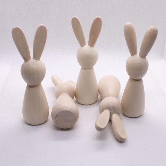 Unfinished Wooden Rabbit Crafts DIY Mini Wood Bunny Figurine Easter Blank Bunny Peg Dolls for Painting