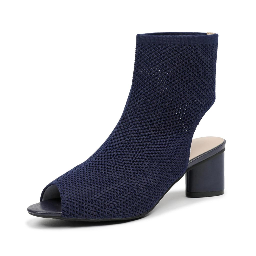 Осень-зима Большие размеры женские вязаные короткие сапоги-трубы повседневные удобные грубые каблуки с острым носком и толстым каблуком 34-43