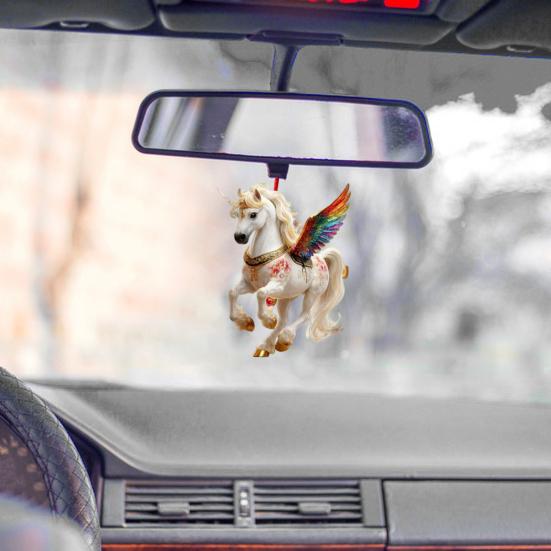 Horse Ornament Acrylic 2D Flat Realistic Flying Horse Christmas Tree Pendant with Sparkling Rhinestone Home Decor