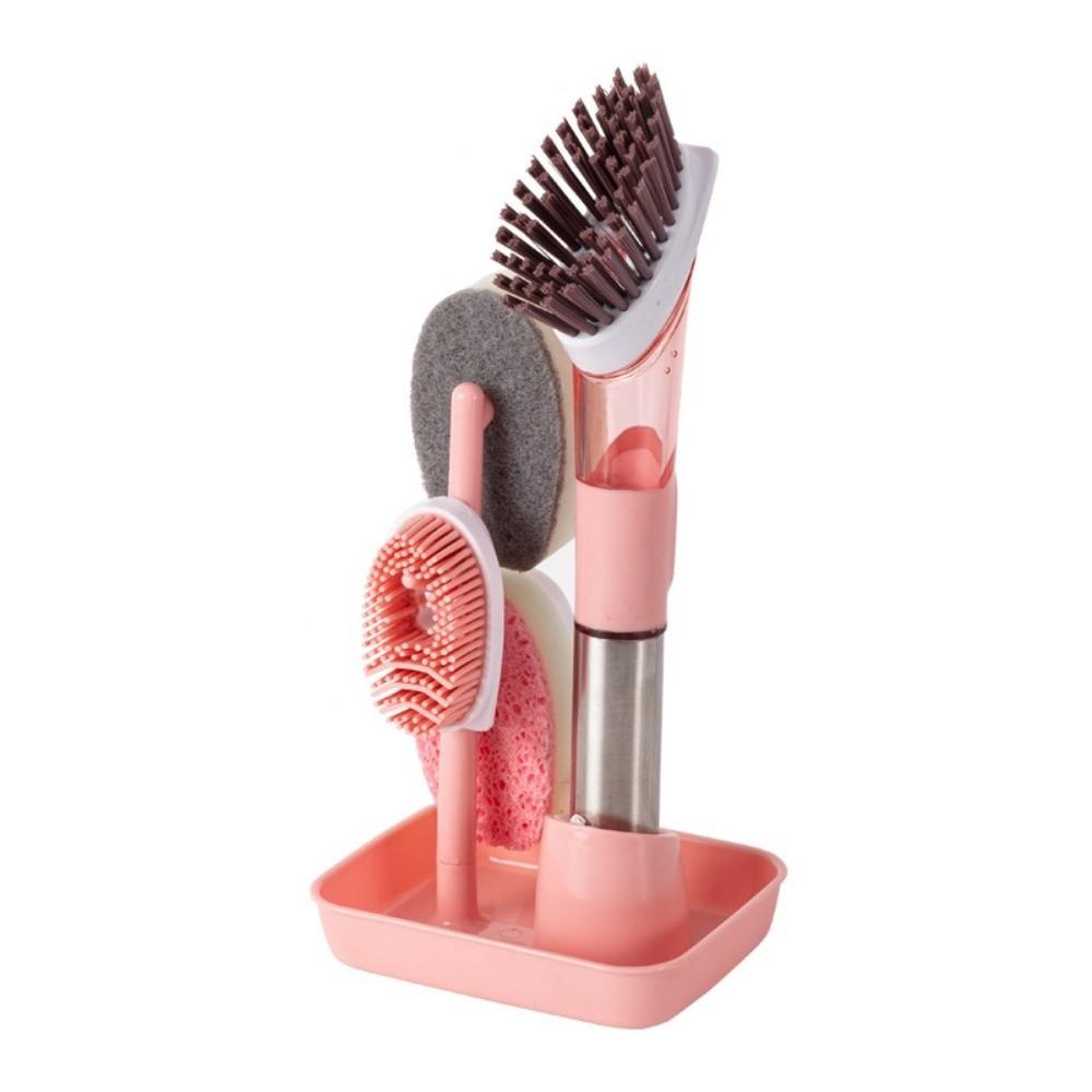 Liquid Dispenser Kitchen Cleaning Brush Removable Sponge Dish Cleaning Brush  Household Tools