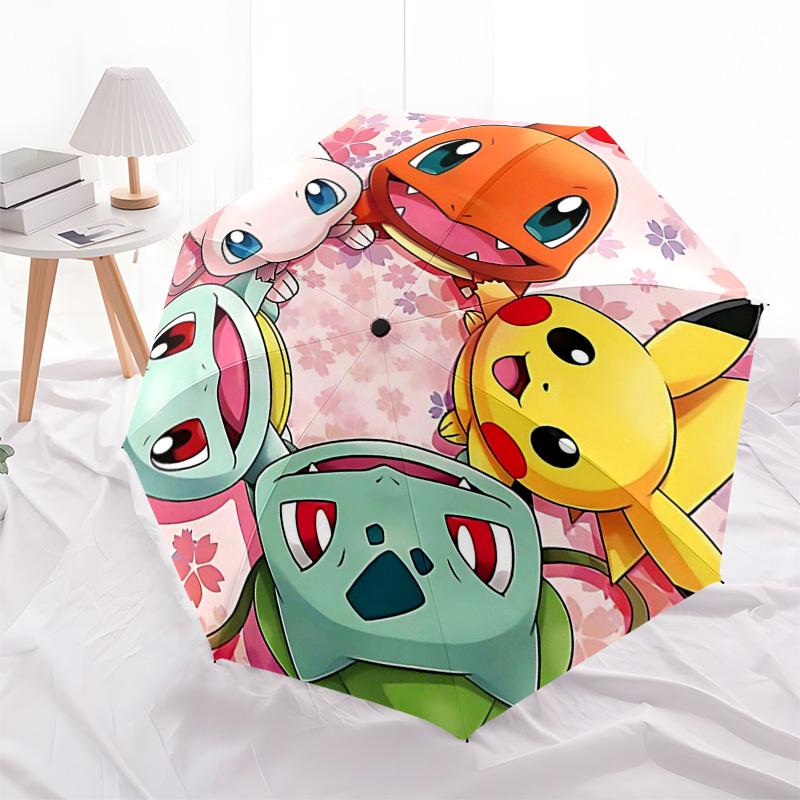 1pc Charmeleon, Pikachu, Eevee & Squirtle Floral Umbrella: Automatic Opening with Foldable Design, Iron Frame for Outdoor Use - Perfect Gift for Fans,