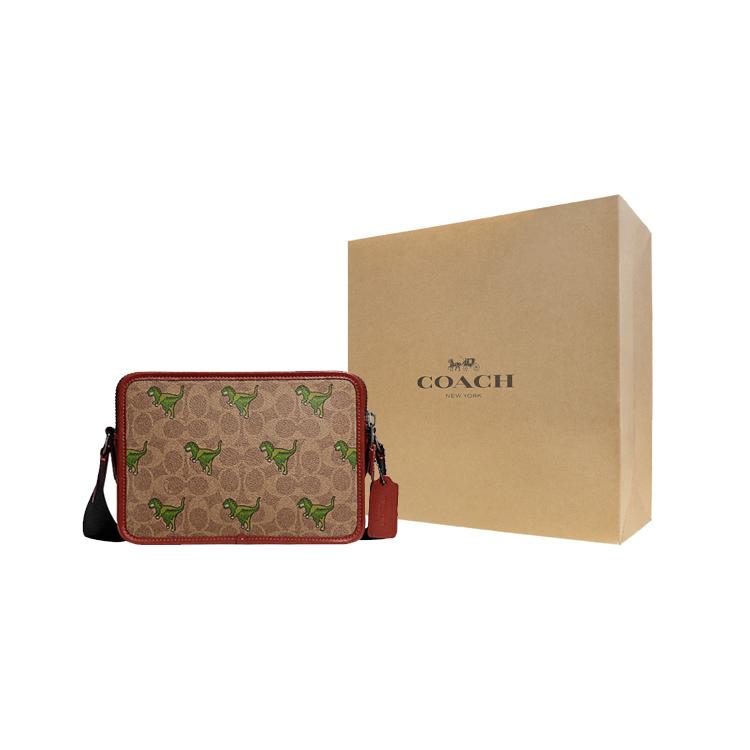 New COACH Charter Cow Leather Small Square Bag Shoulder Bag, Crossbody Bag Medium Size Men's Brown Yellow & Rusty Red CF075-NU3