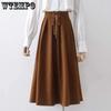 Винтажная женская юбка трапециевидного силуэта с высокой талией, эластичная плиссированная юбка средней длины на шнуровке, весна и осень