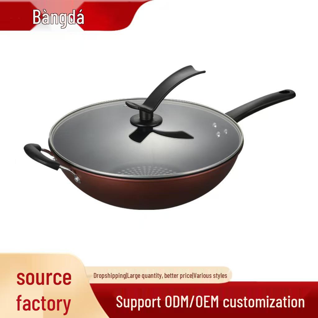 German Crystal Diamond Non-Stick Wok: Oil-Free, Smoke-Free, Induction & Gas Compatible Iron Cookware