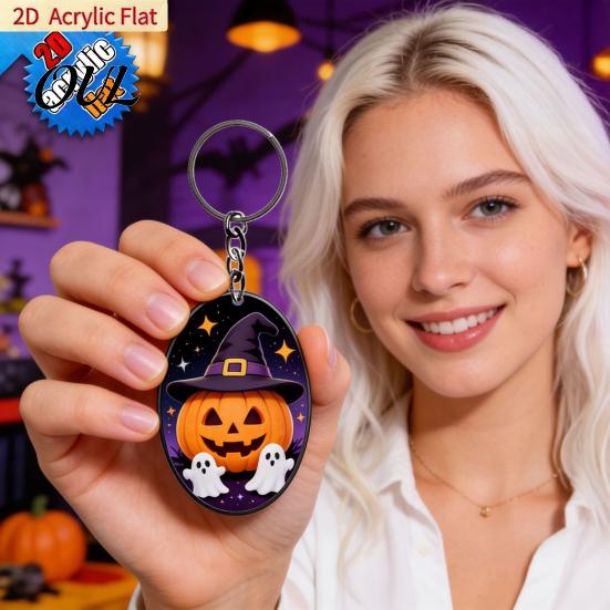 Halloween Acrylic Keychains Ghost Pumpkin Keychain, Cartoon Car Key Bag Pendants Ring Pendant, Decorative Charm Accessory for Handbags Backpacks Theme